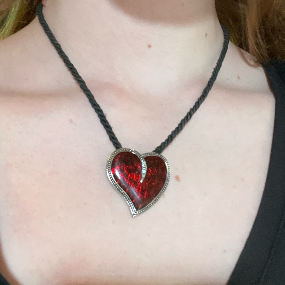 Goth Red Heart Pendant Necklace